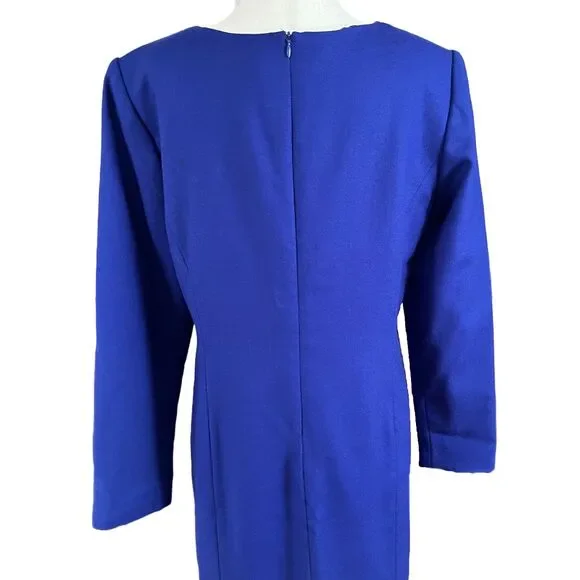 VTG 90s J.G. Hook Wool Shift Dress Royal Blue Long Sleeve Preppy Academia Size12 - Picture 7 of 12
